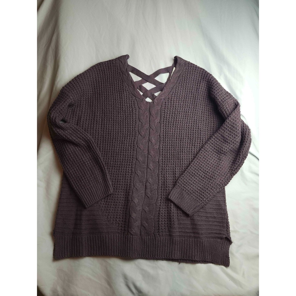 Full Circle Trends Sweater Womens Size 3X Purple Cable Knit Autumn Cabincore